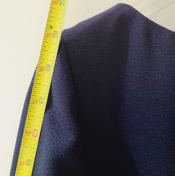 KARL LAGERFELD PARIS Navy Blue Scuba Crêpe Sheath Ruffle Sleeve Dress Sz S - Picture 16 of 16